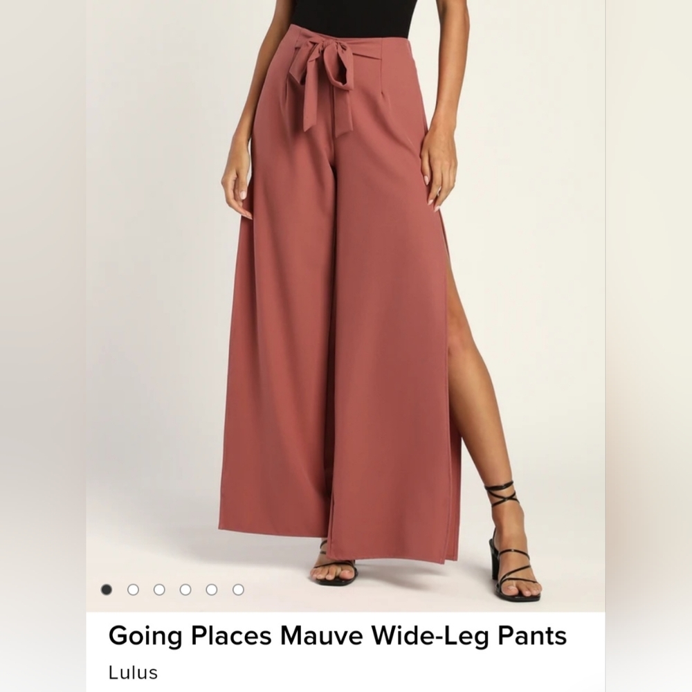 NWT Lulus Pants Wide-Leg, Flowy, Front or Back Tie, Pull-on, Slit Bottom, Mauve
